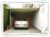 Carport sur mesure 3.7x5.8m + pavage – toit bac acier laqué noir – ensemble cloison écran massif + portillon – Metz 57 