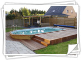 Coins Piscines octoo Diam 5m + Quartoo 6m dans petits jardin de ville – Belgique Flamande 